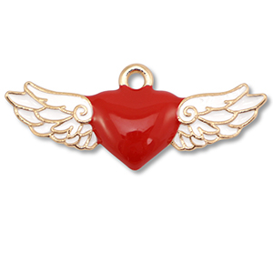 Metaal bedels enamel heart with wings Gold-red-white