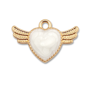Metaal bedels enamel heart with wings Gold-white