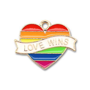 Metaal bedels enamel heart "love wins" Gold-multicolour