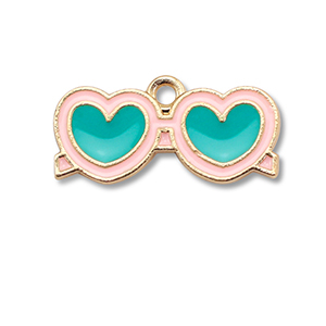 Metaal bedels enamel sunglasses heart Gold-turquoise blue-light pink