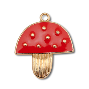 Metaal bedels enamel mushroom Gold-red-white