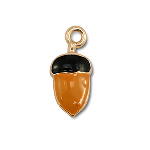 Metaal bedels enamel acorn Gold-brown-black
