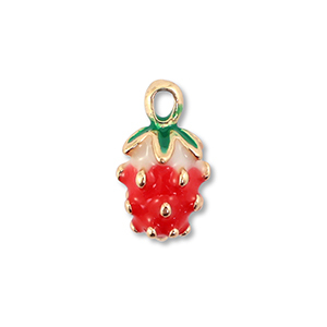 Metaal bedels enamel strawberry Gold-red-green