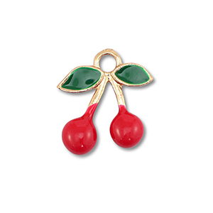 Metaal bedels enamel cherries Gold-red-dark green
