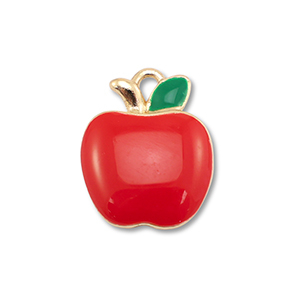 Metaal bedels enamel apple Gold-red-green