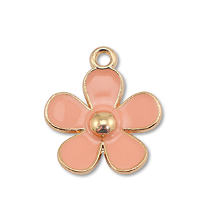 Metaal bedels enamel flower Gold-peach pink