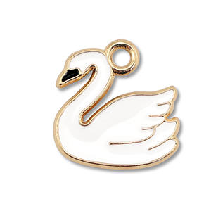 Metaal bedels enamel swan Gold-white