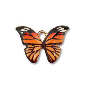 Metaal bedels enamel butterfly Gold-orange-black
