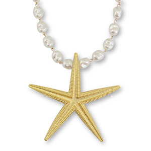 Statement kettingen imitation pearls with starfish White-gold