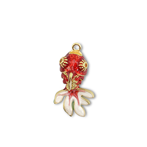Eco-brass&reg; metaal bedels fish Gold-red-white