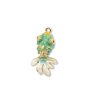 Eco-brass&reg; metaal bedels fish Gold-turquoise-white