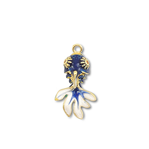 Eco-brass&reg; metaal bedels fish Gold-dark blue-white