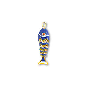 Brass TQ metaal bedels fish Gold-blue-yellow-white