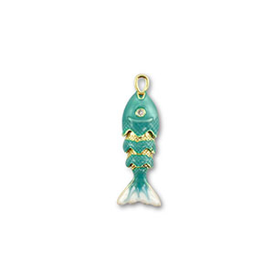 Eco-brass&reg; metaal bedels fish Gold-turquoise-white