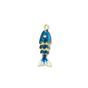 Eco-brass&reg; metaal bedels fish Gold-dark blue-white