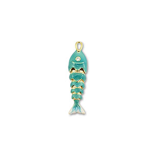 Eco-brass&reg; metaal bedels fish Gold-turquoise-white