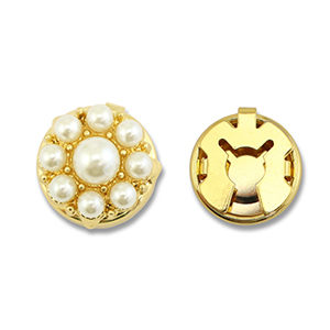 Eco-brass&reg; metaal button covers pearls Gold-white