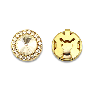 Eco-brass&reg; metaal button covers zirconia round Gold-crystal