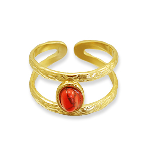 Ringen van Stainless steel Roestvrij staal (RVS) met red jasper Gold-red