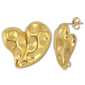 Benodigdheden van Stainless steel Roestvrij staal (RVS) oorbellen / oorsteker heart with loop Gold