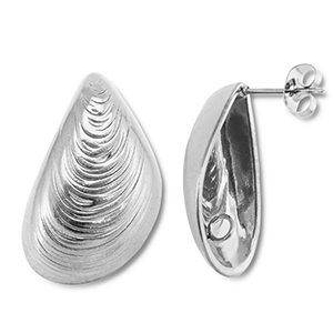 Benodigdheden van Stainless steel Roestvrij staal (RVS) oorbellen / oorsteker mussel with loop Silver