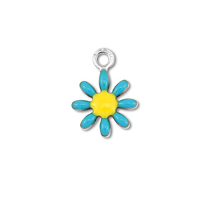 Bedels van Stainless steel Roestvrij staal (RVS) flower Silver-blue-yellow