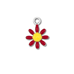 Bedels van Stainless steel Roestvrij staal (RVS) flower Silver-dark red-yellow