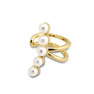 Oorbellen van Stainless steel Roestvrij staal (RVS) ear cuff  with imitation pearls Gold-white