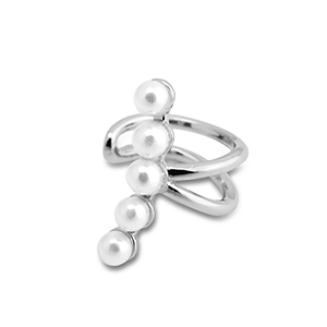 Oorbellen van Stainless steel Roestvrij staal (RVS) ear cuff  with imitation pearls Silver-white