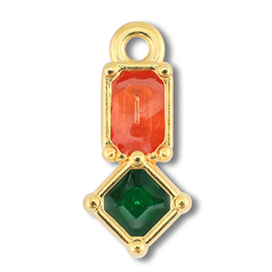Metaal bedels DQ rectangle with rhombus Goud (nikkelvrij)-orange-green