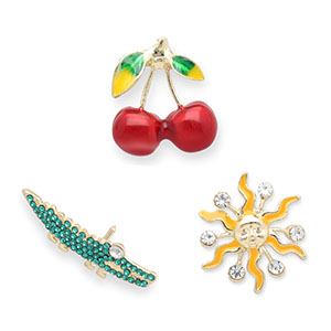 Pins cherries / crocodile / sun Gold-green-red-yellow