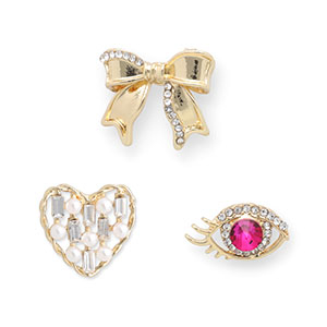 Pins eye / heart / bow Gold-dark pink-white