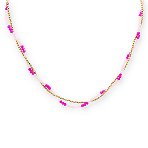 Kettingen van Stainless steel Roestvrij staal (RVS) top faceted beads Gold-light pink-fuchsia pink