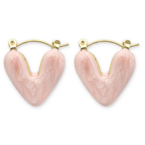Oorbellen van Stainless steel Roestvrij staal (RVS) creolen heart Gold-peach pink