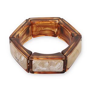 Armbanden resin hexagon Transparent amber brown-off white-beige