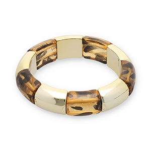 Armbanden resin with leopard print Gold-transparent light amber brown-black