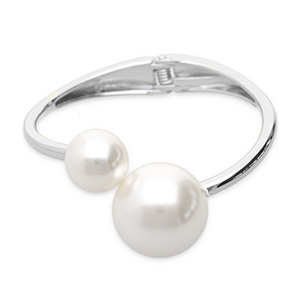 Armbanden metaal with imitation pearls Silver-white