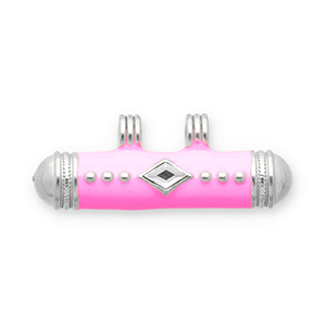 Message bead bedels van Stainless steel Roestvrij staal (RVS) Silver-pink-transparent
