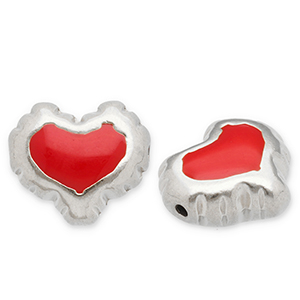Kralen van Stainless steel Roestvrij staal (RVS) heart Silver-red
