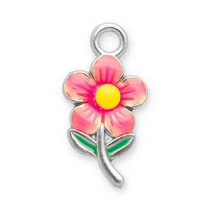 Bedels van Stainless steel Roestvrij staal (RVS) flower Silver-light pink-yellow