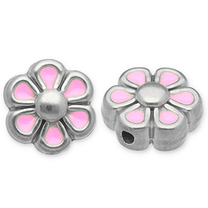 Kralen van Stainless steel Roestvrij staal (RVS) flower Silver-light pink-white