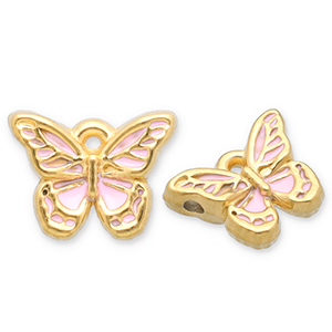Bedels van Stainless steel Roestvrij staal (RVS) butterfly Gold-light pink-white