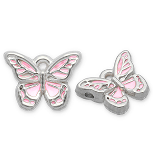 Bedels van Stainless steel Roestvrij staal (RVS) butterfly Silver-light pink-white