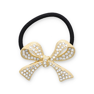Haaraccessoires haarelastiek met metaal bow with strass Gold-black-transparent