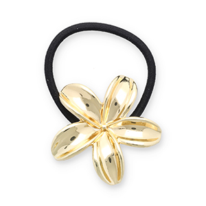 Haaraccessoires haarelastiek met metaal flower Gold-black