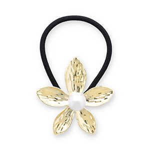 Haaraccessoires haarelastiek met metaal flower with imitation pearl Gold-black-white