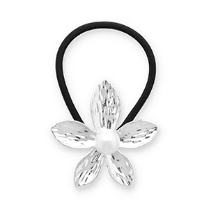 Haaraccessoires haarelastiek met metaal flower with imitation pearl Silver-black-white