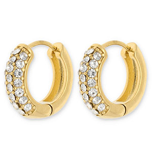 Oorbellen van Stainless steel Roestvrij staal (RVS) creolen with strass Gold-transparent