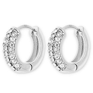 Oorbellen van Stainless steel Roestvrij staal (RVS) creolen with strass Silver-transparent