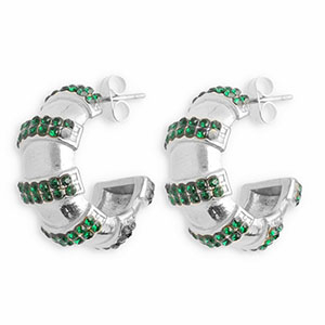 Oorbellen van Stainless steel Roestvrij staal (RVS) oorstekers with strass Silver-dark green